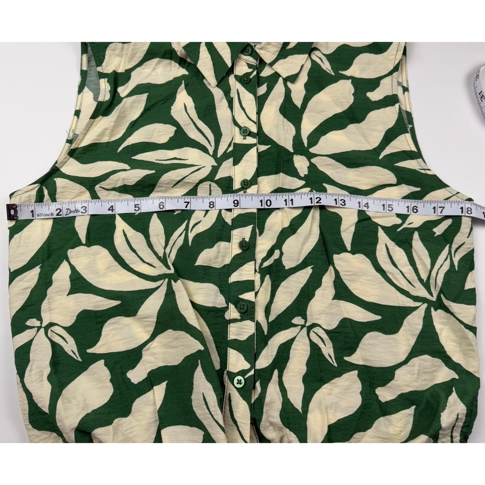 Rachel Zoe Sz XS Green White Tropical Leaf Print Tie Front Shirt Sleeveless Top - Picture 7 of 8